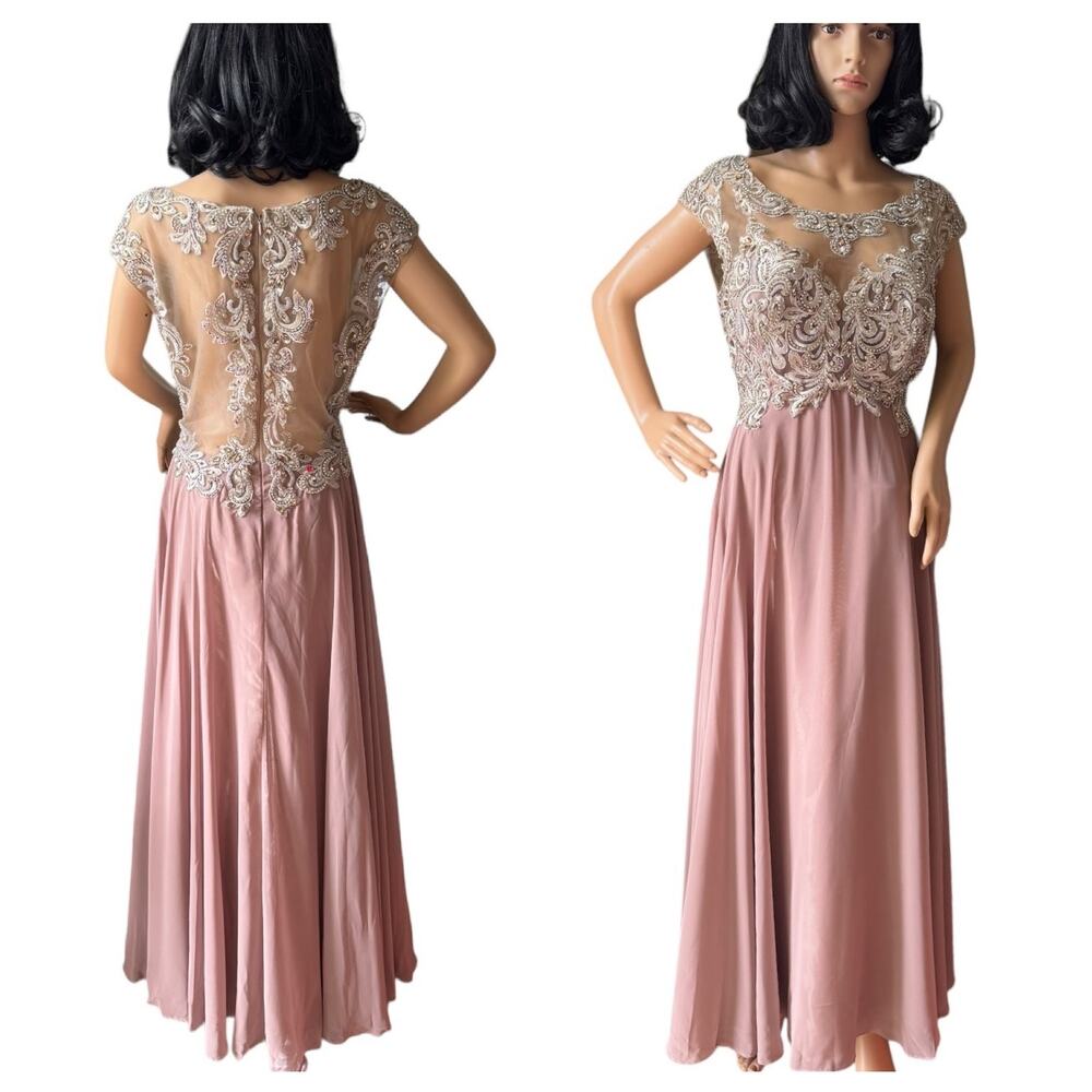 Mother of bride Embellished Illusion Jewel Neck A-line gown size large - large
